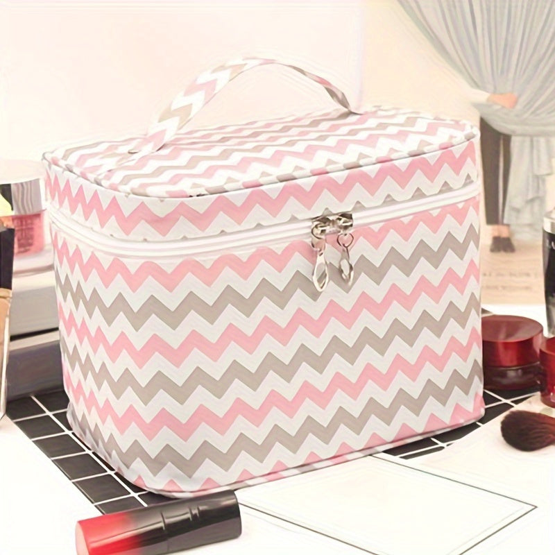 Travel portable makeup bag with ample storage capacity and convenient zipper closure, perfect for keeping makeup essentials organized while on the go.