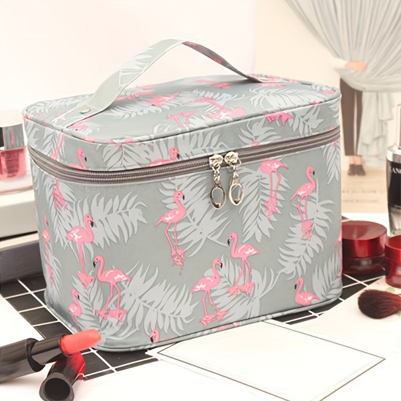 Travel portable makeup bag with ample storage capacity and convenient zipper closure, perfect for keeping makeup essentials organized while on the go.