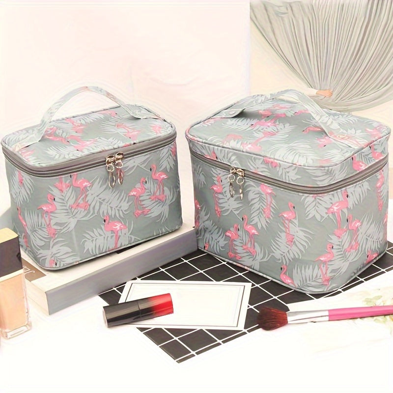 Travel portable makeup bag with ample storage capacity and convenient zipper closure, perfect for keeping makeup essentials organized while on the go.