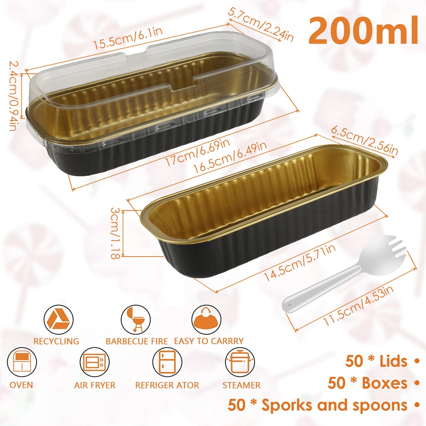 150 mini cake pans with lids and spoons: these non-stick foil baking pans hold 200ml each and are reusable. Perfect for making loaf bread or cupcakes at home.