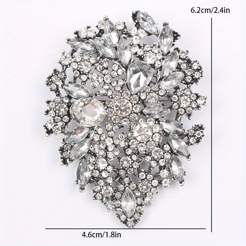 Chic and Sparkling Floral Brooch with Rhinestones, Stylish Fashion Accessory, Minimalist Design, Oversized Flower Lapel Pin Perfect for Weddings and Special Occasions