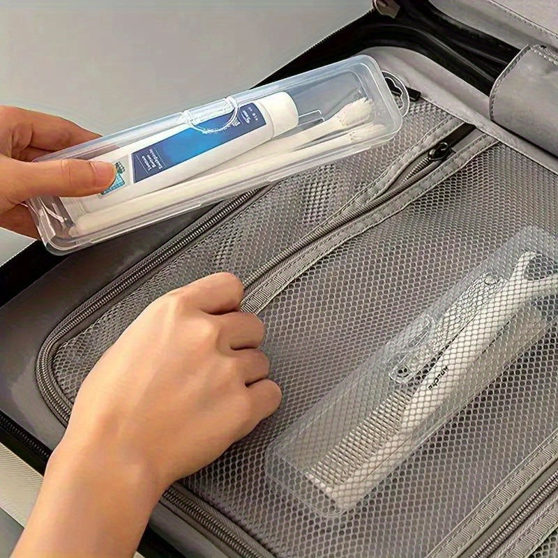 Clear Flip-Top Portable Storage Case for Cutlery, Toothbrush, and Makeup Brushes - Plastic Organizer for Home, School, Office, and Dorm