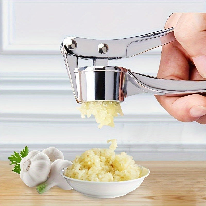 Stainless Steel Garlic Press - A versatile kitchen tool for effortless garlic crushing, ginger squeezing, and more.