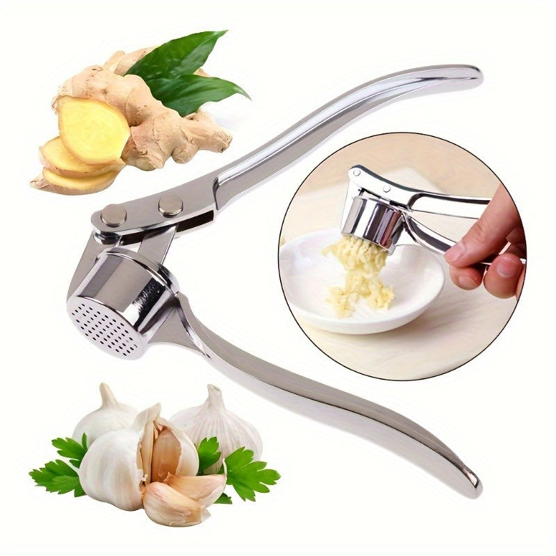 Stainless Steel Garlic Press - A versatile kitchen tool for effortless garlic crushing, ginger squeezing, and more.