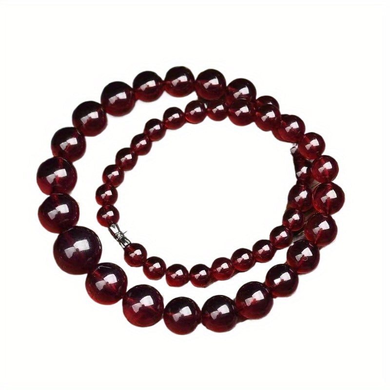 Elegant Blood Amber Beaded Necklace with Bohemian Style, No-Metal Unisex Pendant for Everyday Wear