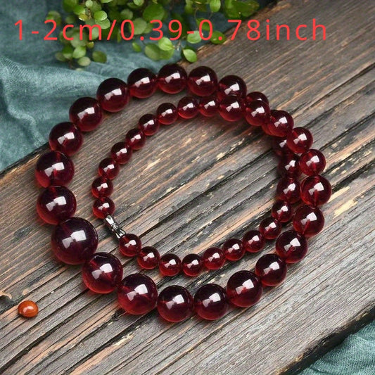 Elegant Blood Amber Beaded Necklace with Bohemian Style, No-Metal Unisex Pendant for Everyday Wear