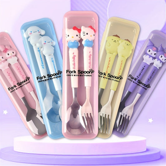 Sanrio Stainless Steel Cartoon Cutlery Set with Case - Perfect for Home, Dorm, Family, Camping, Picnic.