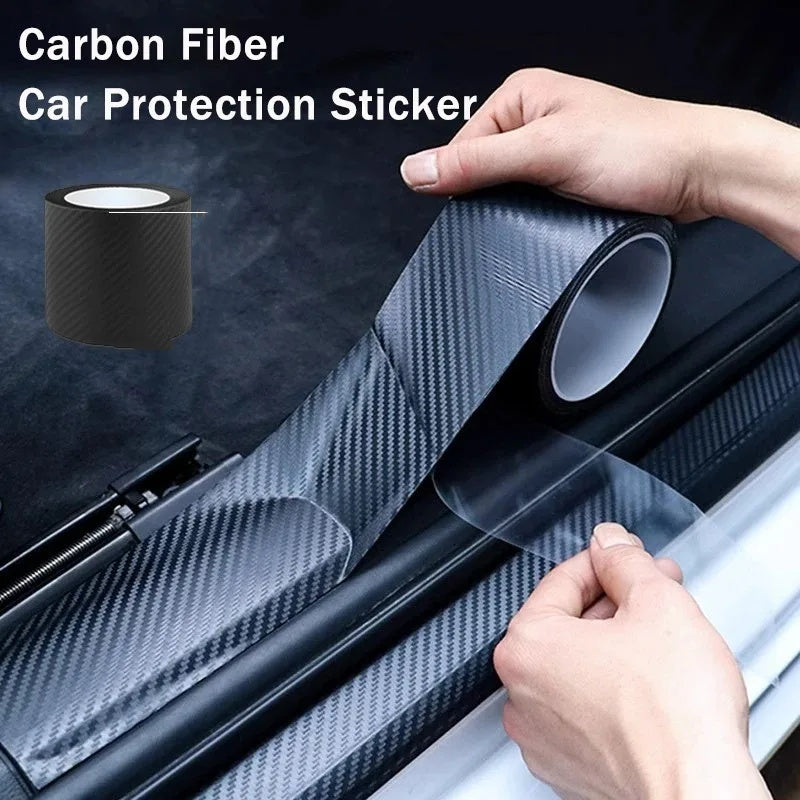 Protective film with carbon fiber pattern adhesive sealer for installing on car and home surfaces, available in 5.0cm*3.0meter or 7.01cm*3.0meter sizes.