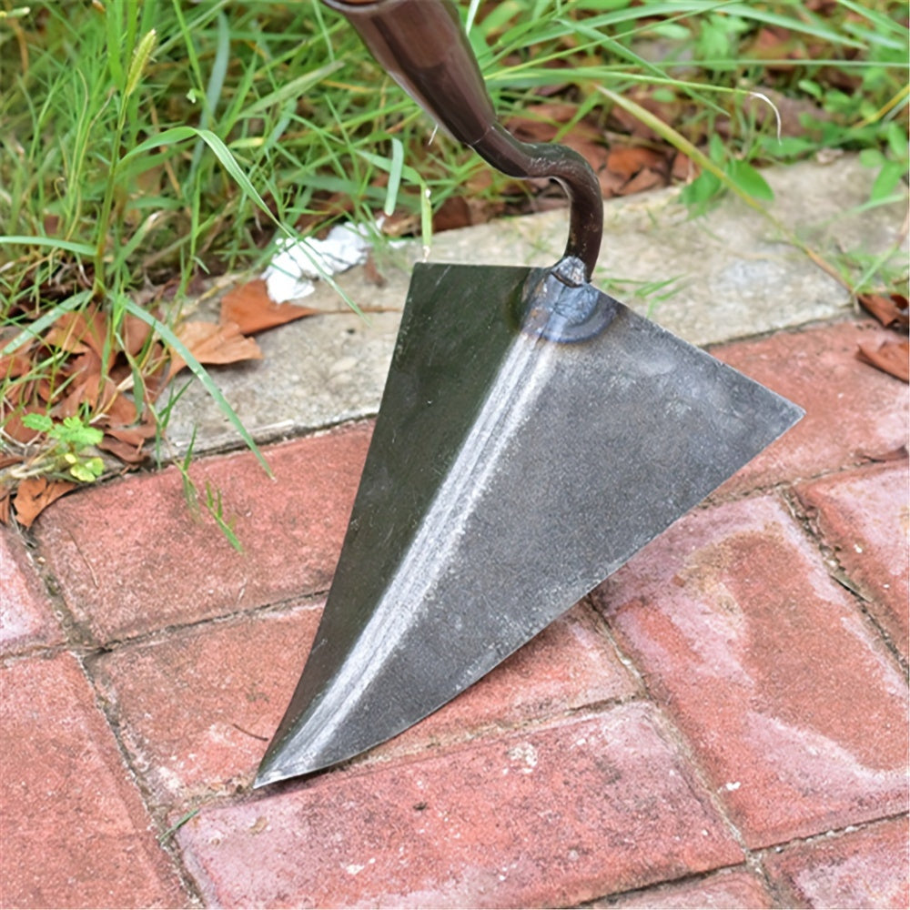 Metal garden hoe for manual weeding, tilling, and cultivating soil; versatile, durable, and ergonomic design for home gardening and farm use without electricity.