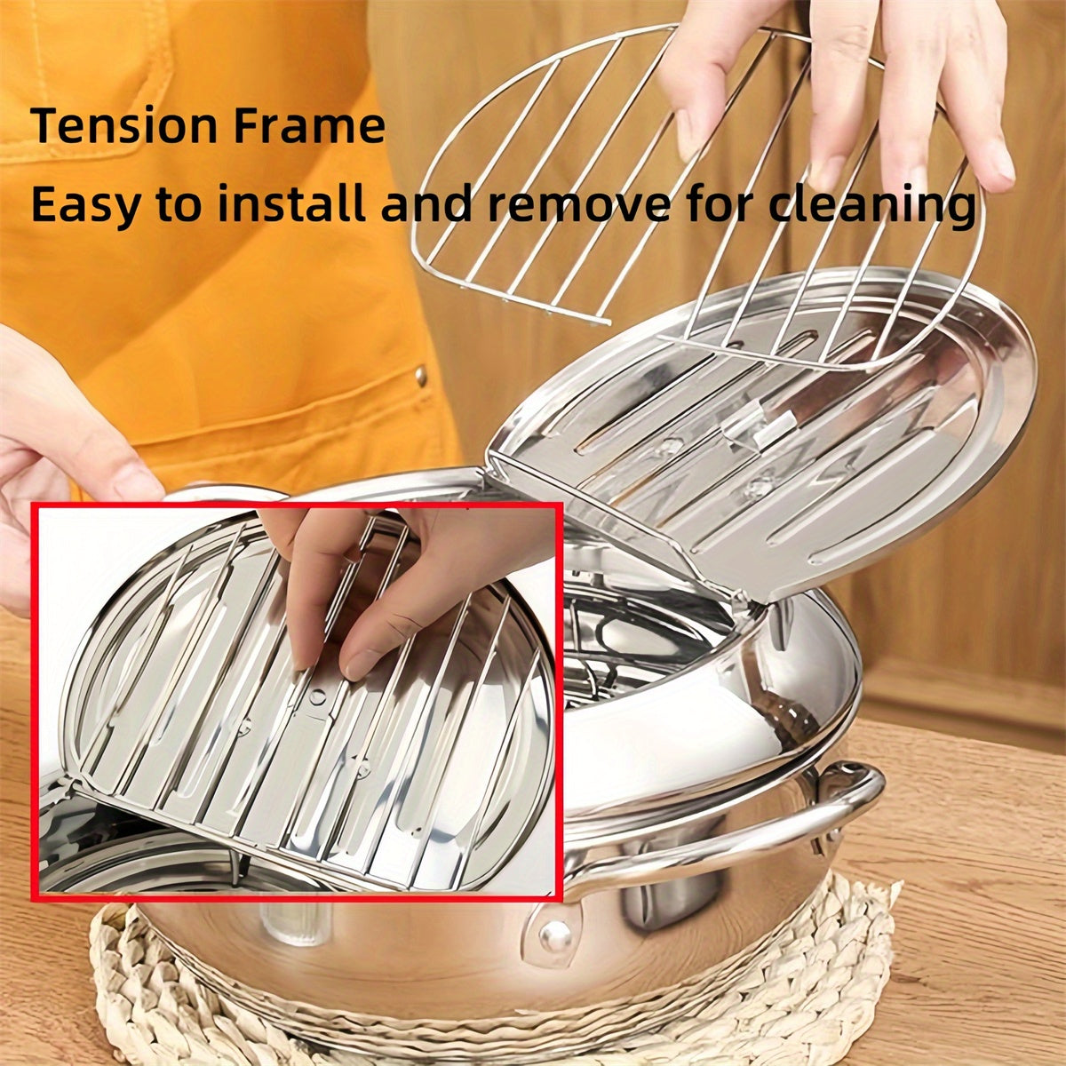 This stainless steel deep fryer comes with a lid and oil drainage rack, making it perfect for frying foods like French fries, chicken, and more. It is also dishwasher safe for easy cleaning.