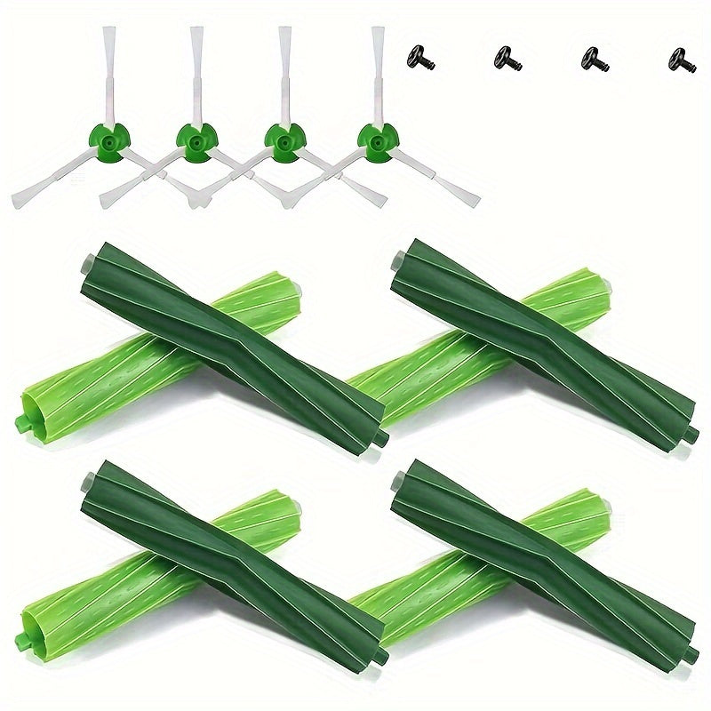 12 pieces of 4 sets of replacement rubber roller brushes with 4-sided design compatible with IRobot E, I, and J Series, including models I3, I6, I7, I8 Plus, E5, E6, E7, J7, and 7550. These vacuum cleaner accessories are a perfect fit for your cleaning