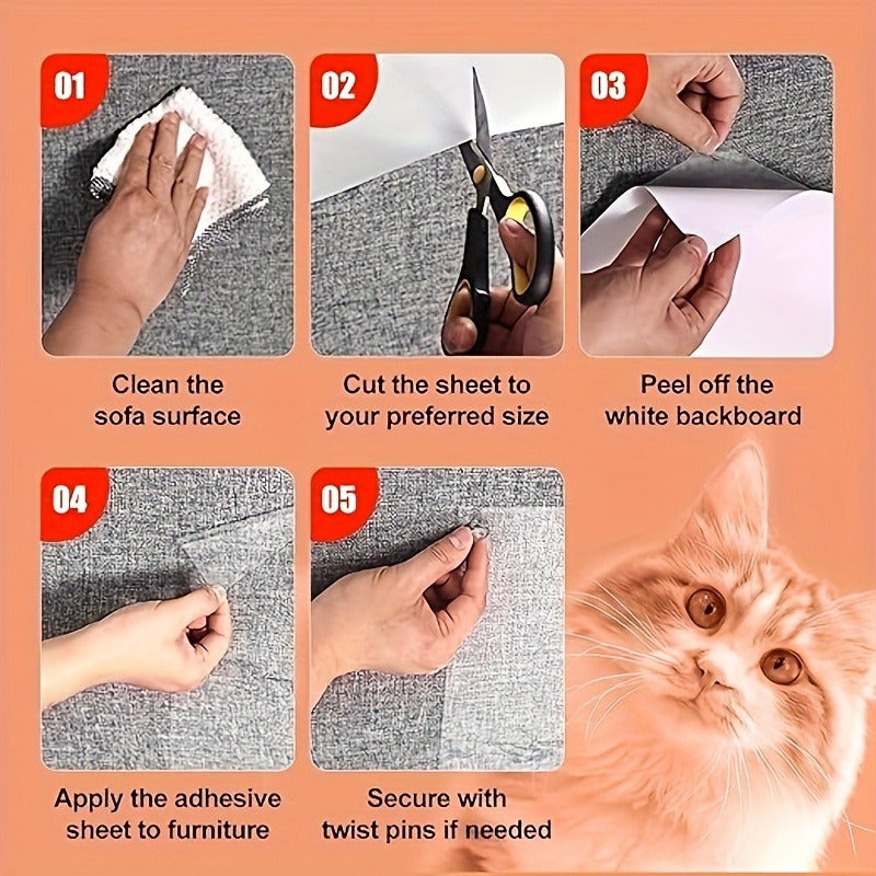 Protect your furniture with PurrGuard Double-Sided Clear PVC Anti-Scratch Sticky Tape. This cut-to-size cat scratch deterrent is perfect for couches and requires no electricity or wooden materials. Keep your furniture safe with this easy-to-use furniture