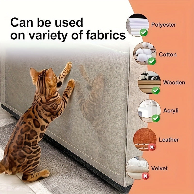 Protect your furniture with PurrGuard Double-Sided Clear PVC Anti-Scratch Sticky Tape. This cut-to-size cat scratch deterrent is perfect for couches and requires no electricity or wooden materials. Keep your furniture safe with this easy-to-use furniture