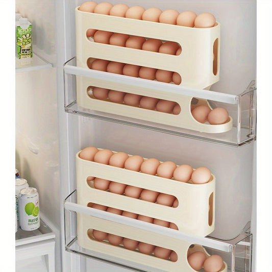 TEPOODE Egg Storage Box: Automatic Rolling, Fresh-keeping, Food Grade Plastic, Battery-free.