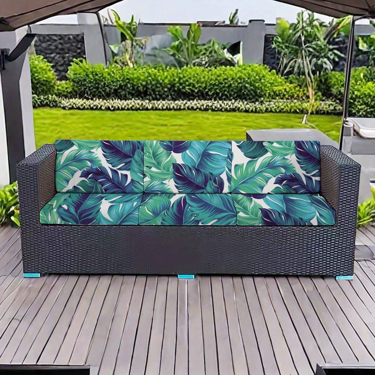 Durable and comfortable sofa cushion cover made of polyester and spandex, machine washable, perfect for outdoor and patio decoration.