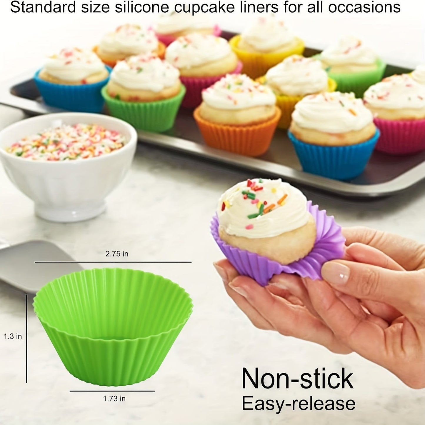 Set of 24 Vibrant Silicone Cupcake Liners - Reusable and Nonstick Baking Cups in Assorted Shapes (Round, Star, Heart, Flower) - Effortless Cleaning Pastry Molds for Muffins and Cupcakes, Durable Cupcake Liners | Fun Kitchen Accessories | Flexible Baking