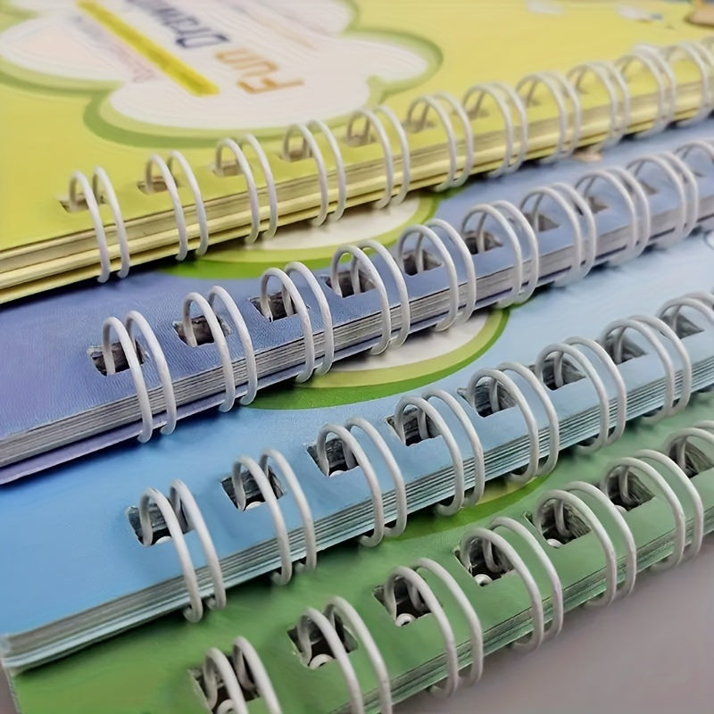 Kids Educational Writing Practice Set includes spiral bound copybook with pen for preschoolers to learn alphabet, numbers, and addition for early literacy and math skills development.