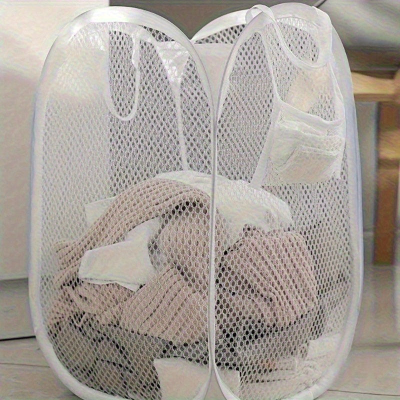 Large Capacity Foldable Mesh Laundry Basket with Handles - Convenient Pop-Up Clothes Hamper for Bathroom, Bedroom, Dorm Room - Versatile Oval-Shaped Storage Organizer with Multiple Compartments