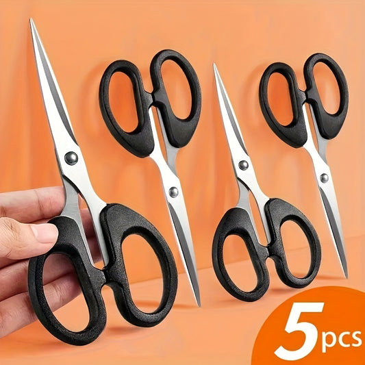 5-piece Craft Scissors Set with Stainless Steel Blades and Ergonomic Handles - Ideal for Office, Home, Sewing, Paper & Art Projects.