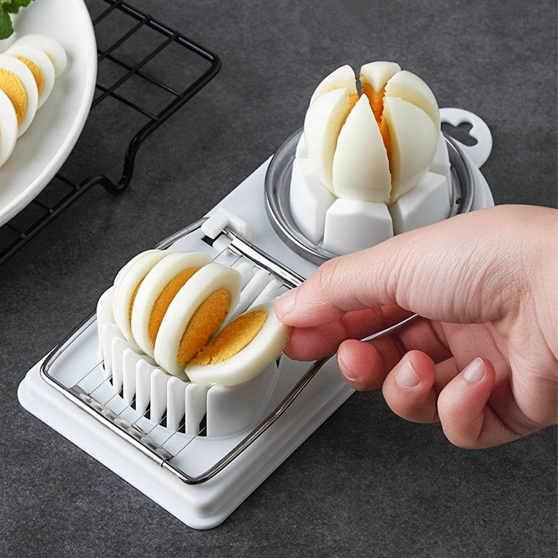 Multifunctional egg slicer and chopper with durable material, perfect for cooking, baking, BBQ, and food handling. Dimensions: 19.71x8.79 cm.