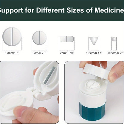 1pc Portable 4-in-1 Pill Cutter and Crusher with Dispenser - Compact Multifunctional Tablet Splitter for Small Pills, includes Removable Water Cup, made of Durable PP Material in White &