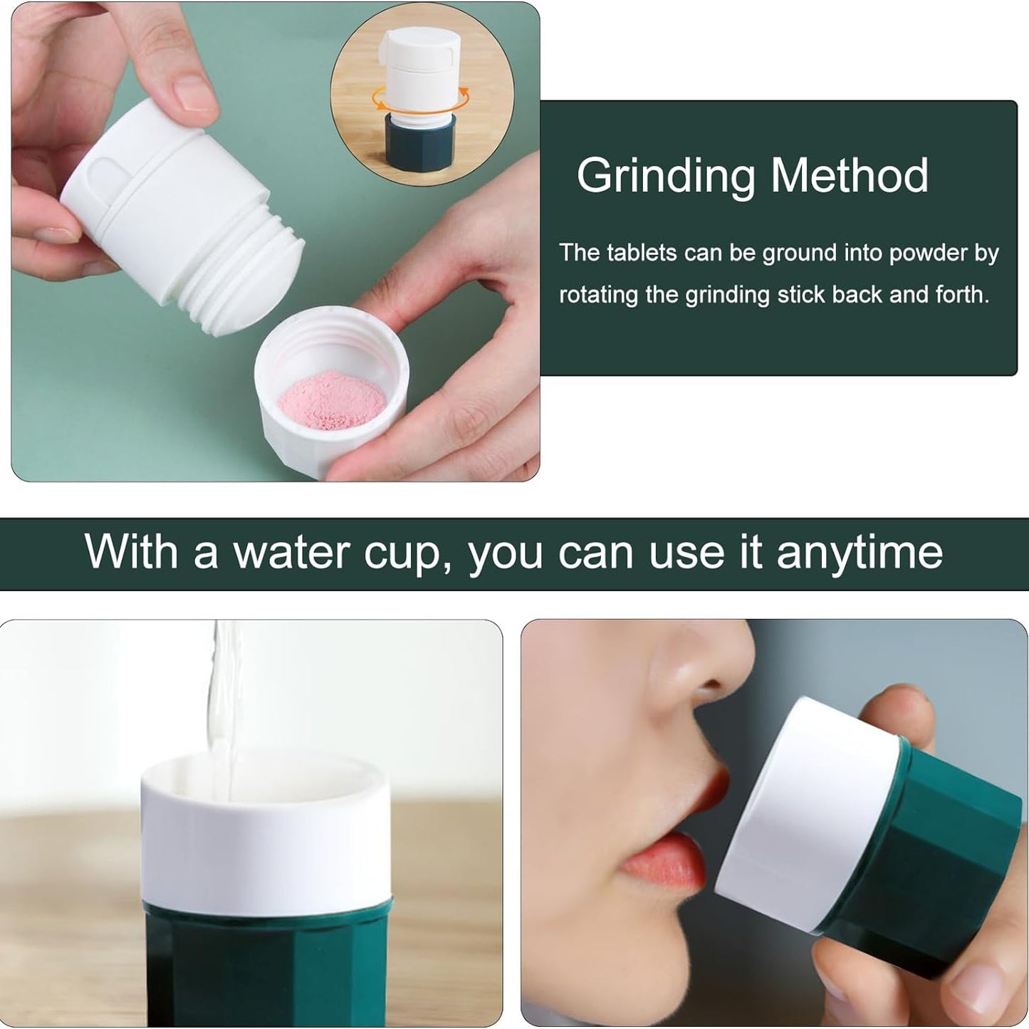 1pc Portable 4-in-1 Pill Cutter and Crusher with Dispenser - Compact Multifunctional Tablet Splitter for Small Pills, includes Removable Water Cup, made of Durable PP Material in White &