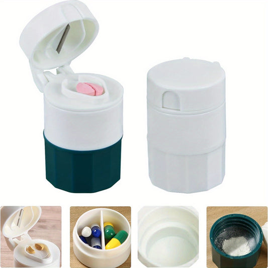 1pc Portable 4-in-1 Pill Cutter and Crusher with Dispenser - Compact Multifunctional Tablet Splitter for Small Pills, includes Removable Water Cup, made of Durable PP Material in White &