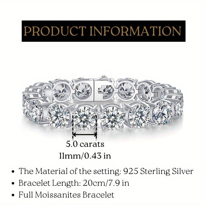 925 Sterling Silver bracelet featuring a silvery 23g, 85 carat Moissanite beaded design. This glamorous jewelry piece measures 19.99cm/7.87in and is the perfect anniversary gift. Includes a total of 17 stunning stones.