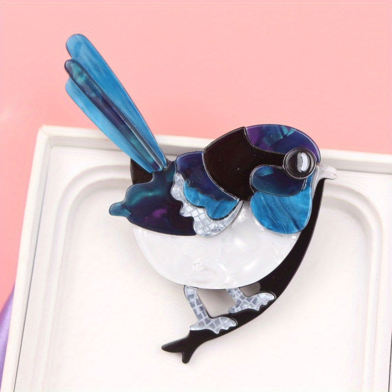 Women's handmade acrylic bird brooch made from acetate material, perfect as a wedding accessory.