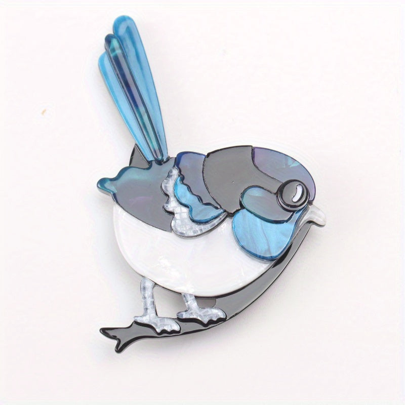 Women's handmade acrylic bird brooch made from acetate material, perfect as a wedding accessory.