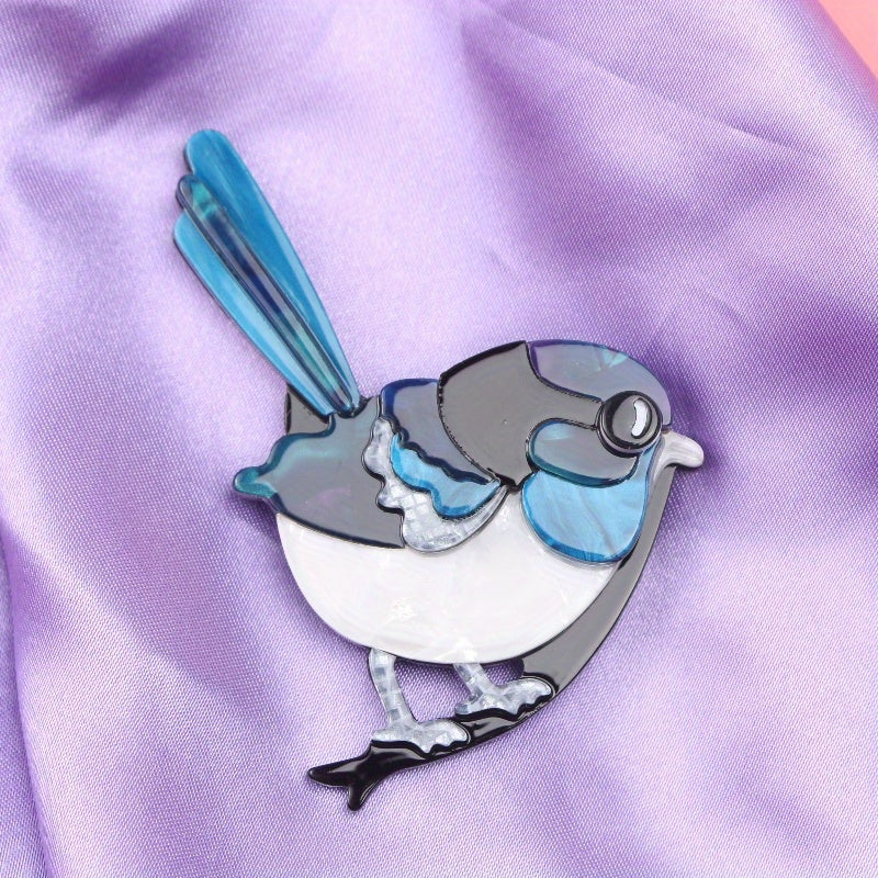 Women's handmade acrylic bird brooch made from acetate material, perfect as a wedding accessory.