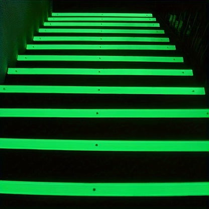 Glow-in-the-dark safety tape with self-adhesive backing, made of PVC for home decor and security alerts.