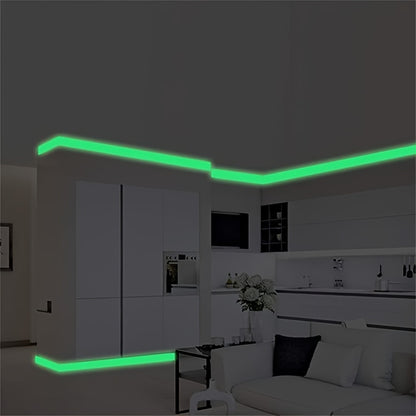 Glow-in-the-dark safety tape with self-adhesive backing, made of PVC for home decor and security alerts.