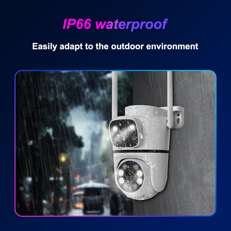 Upgrade your outdoor security with the QKH 1080P Dual-Lens Security Camera. Featuring PTZ, Two-Way Audio, Smart Night Vision, Waterproof design, TF/Cloud Storage, App Control, and 2MP resolution. Connect via 2.4G Frequency for a 360-degree Patrol. (SD