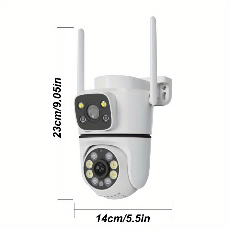 Upgrade your outdoor security with the QKH 1080P Dual-Lens Security Camera. Featuring PTZ, Two-Way Audio, Smart Night Vision, Waterproof design, TF/Cloud Storage, App Control, and 2MP resolution. Connect via 2.4G Frequency for a 360-degree Patrol. (SD