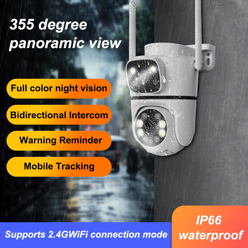 Upgrade your outdoor security with the QKH 1080P Dual-Lens Security Camera. Featuring PTZ, Two-Way Audio, Smart Night Vision, Waterproof design, TF/Cloud Storage, App Control, and 2MP resolution. Connect via 2.4G Frequency for a 360-degree Patrol. (SD