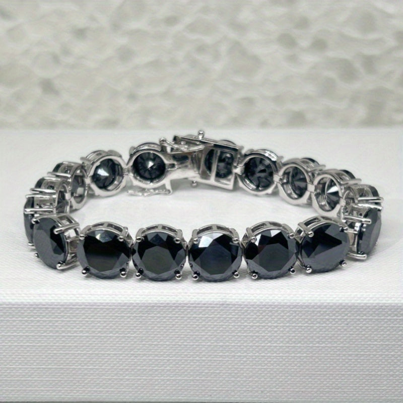 Stylish 5 Carat Black Moissanite Bracelet in S925 Sterling Silver - Ideal Anniversary Present for Men, Weighs 23g, One-of-a-Kind