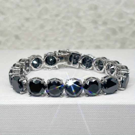 Stylish 5 Carat Black Moissanite Bracelet in S925 Sterling Silver - Ideal Anniversary Present for Men, Weighs 23g, One-of-a-Kind