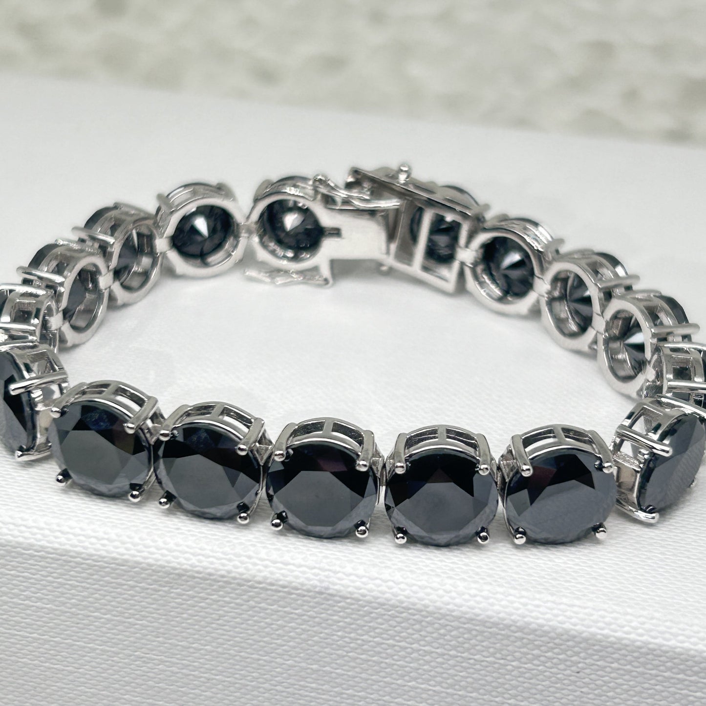 Stylish 5 Carat Black Moissanite Bracelet in S925 Sterling Silver - Ideal Anniversary Present for Men, Weighs 23g, One-of-a-Kind