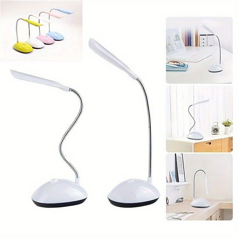 Portable foldable LED desk lamp with 4 color options for eye care during student learning and reading, battery powered.