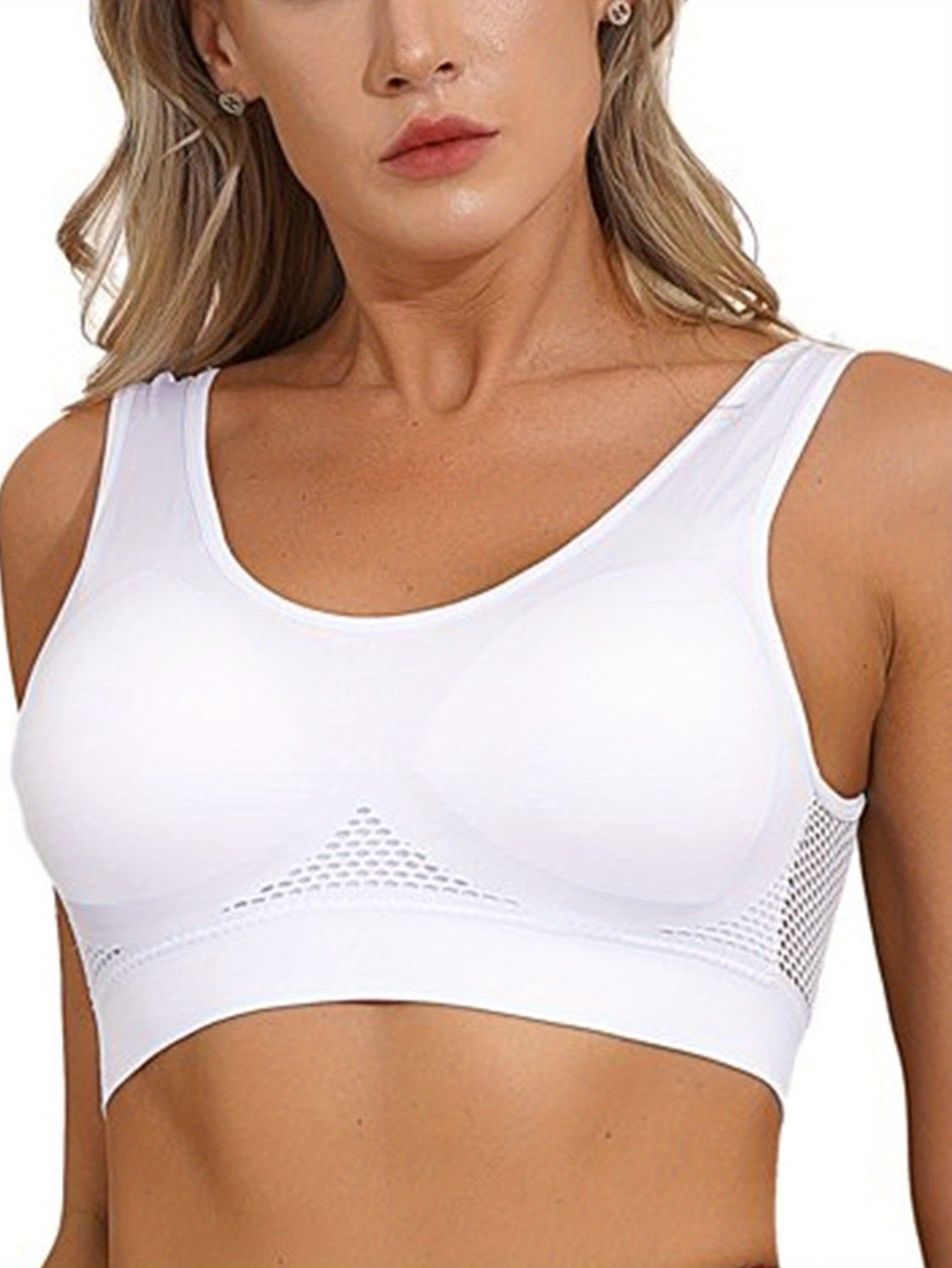 1pc Solid Seamless Mesh Tank Bra with Anti Sagging Design, Simple Comfortable Push Up Style for Women's Lingerie.