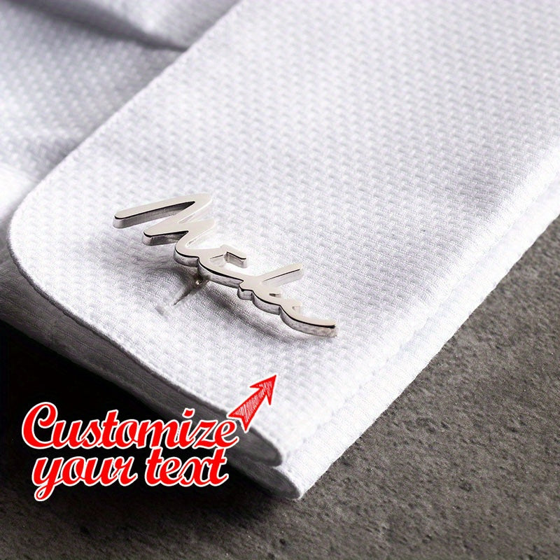 Two personalized cufflinks featuring custom initials and name, perfect for the elegant man. These letter cufflinks make a unique gift for him, ideal for birthdays or Father's Day.