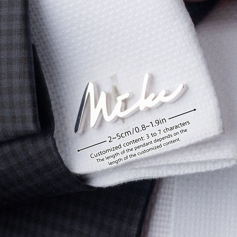 Two personalized cufflinks featuring custom initials and name, perfect for the elegant man. These letter cufflinks make a unique gift for him, ideal for birthdays or Father's Day.