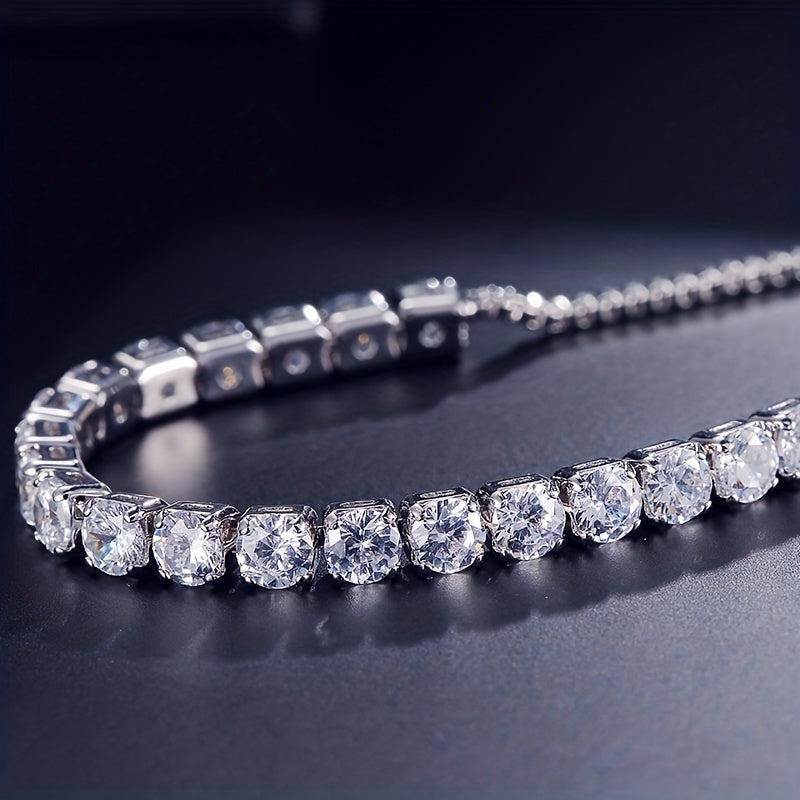 Valentine's Day Present: Elegant 925 Sterling Silver Tennis Bracelet with 18K Gold Plating - Featuring 11.0ct Vintage Moissanite and Weighing 7.56G - Perfect Jewelry for Men and Women, Suitable for All Seasons