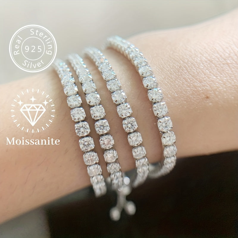 Valentine's Day Present: Elegant 925 Sterling Silver Tennis Bracelet with 18K Gold Plating - Featuring 11.0ct Vintage Moissanite and Weighing 7.56G - Perfect Jewelry for Men and Women, Suitable for All Seasons