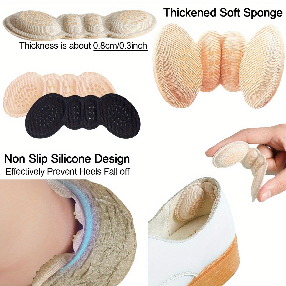 Heel cushion pads - anti-slip grips for comfort and protection in various shoe styles for both women and men.