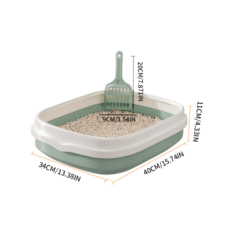 Anti-splash cat litter box with scoop, enclosed design, easy to clean, and made of durable PP material.