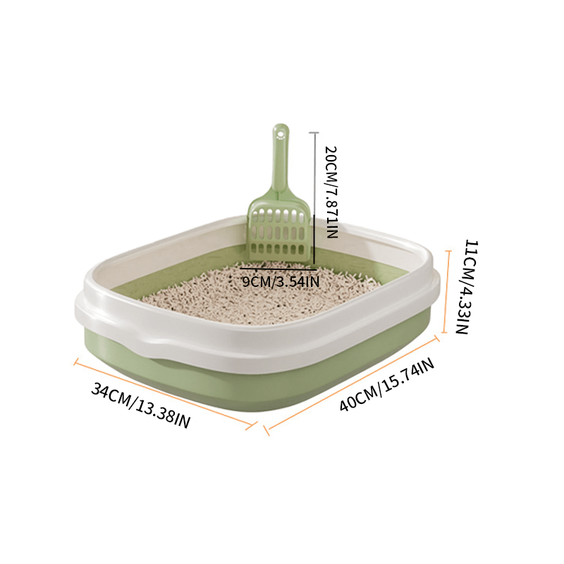 Anti-splash cat litter box with scoop, enclosed design, easy to clean, and made of durable PP material.