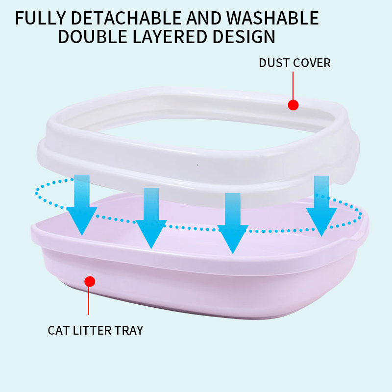 Anti-splash cat litter box with scoop, enclosed design, easy to clean, and made of durable PP material.