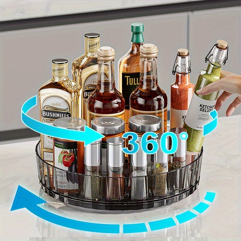 Spice Rack Organizer with 360 Degree Rotation, Countertop Storage Tray for Seasonings and Condiments, Sliding Plastic Shelf for Home, Restaurant, or Cosmetics Organization - 1 Piece